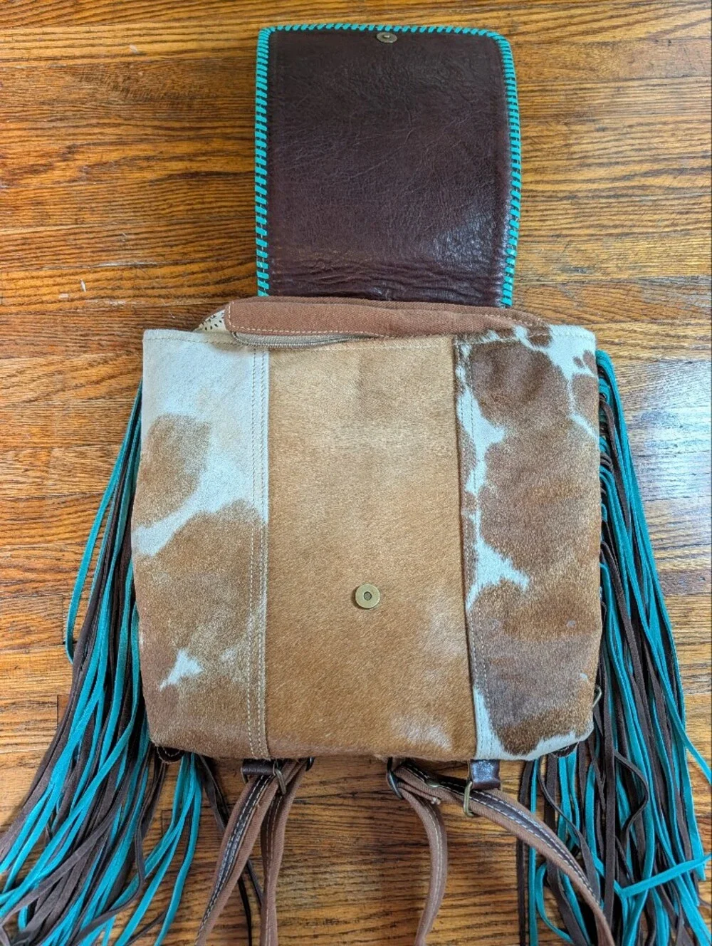 Myra Bag Brown and Turquoise Fringe Southwestern Backpack